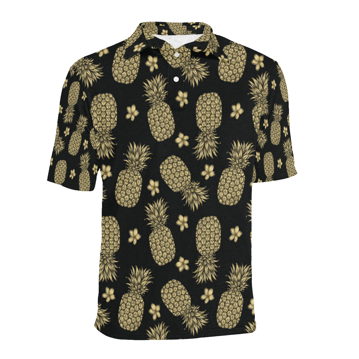 Gold Pineapple Hibiscus Men Polo Shirt