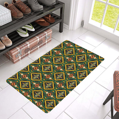 Kente Green Design African Print Rubber Doormat