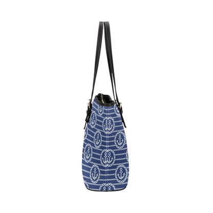Anchor Stripe Pattern Leather Tote Bag