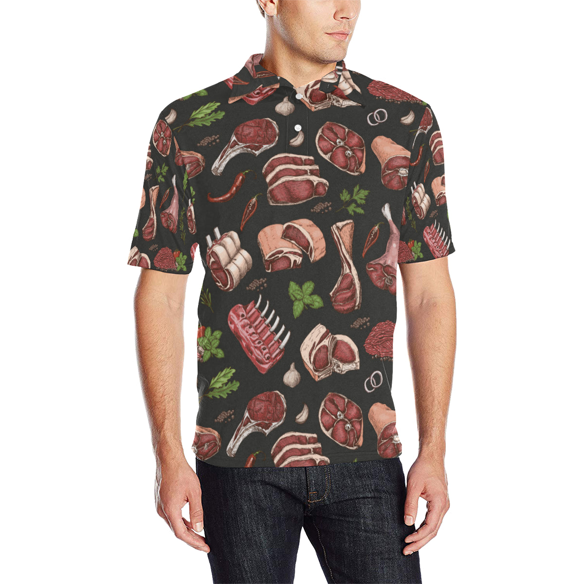 Meat Pattern Print Design 02 Men Polo Shirt
