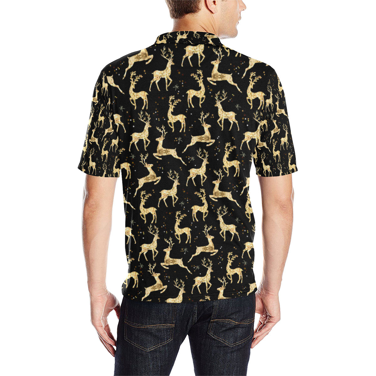 Deer Gold Pattern Men Polo Shirt