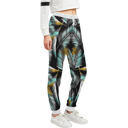 Gold Glitter Cyan Tropical Palm Leaves Unisex Sweatpants