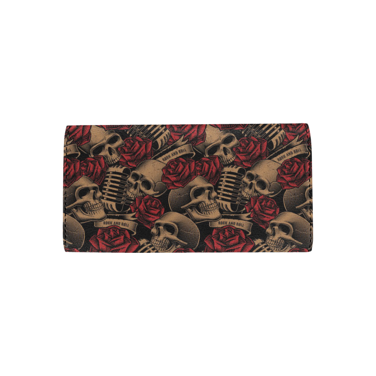 Microphone Skull Rose Pattern Print Design 02 Women's Trifold Wallet