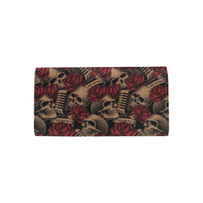 Microphone Skull Rose Pattern Print Design 02 Women's Trifold Wallet