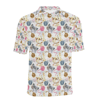 Cat Playing Yarn Pattern Print Design 07 Men Polo Shirt