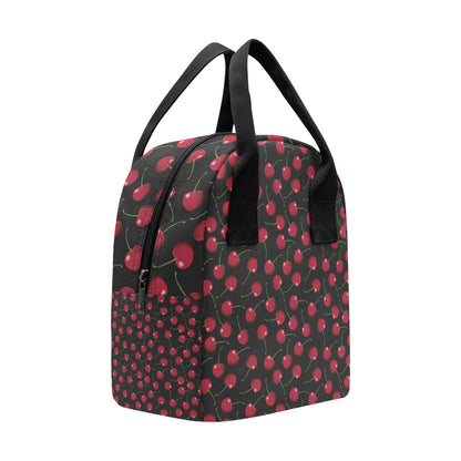 Cherry Black Background Insulated Lunch Bag