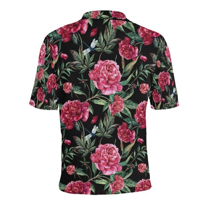 Peony Pattern Print Design PE04 Men Polo Shirt
