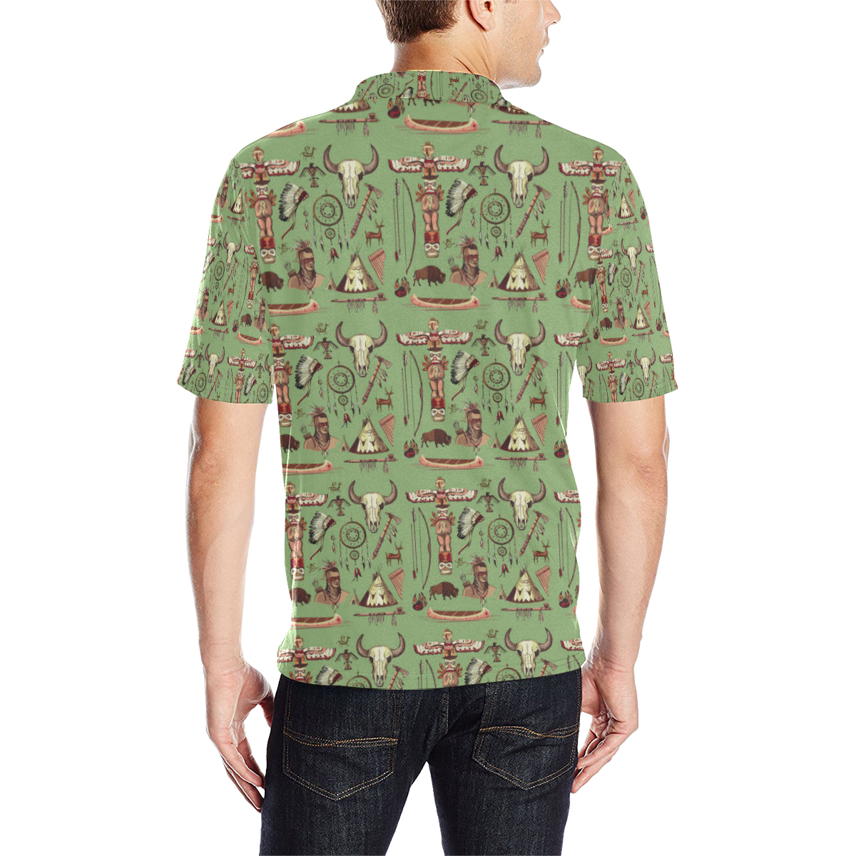 Native Indian Themed Design Print Men Polo Shirt