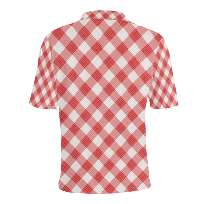 Gingham Red Pattern Print Design 01 Men Polo Shirt
