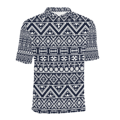 Blue White Tribal Aztec Men Polo Shirt