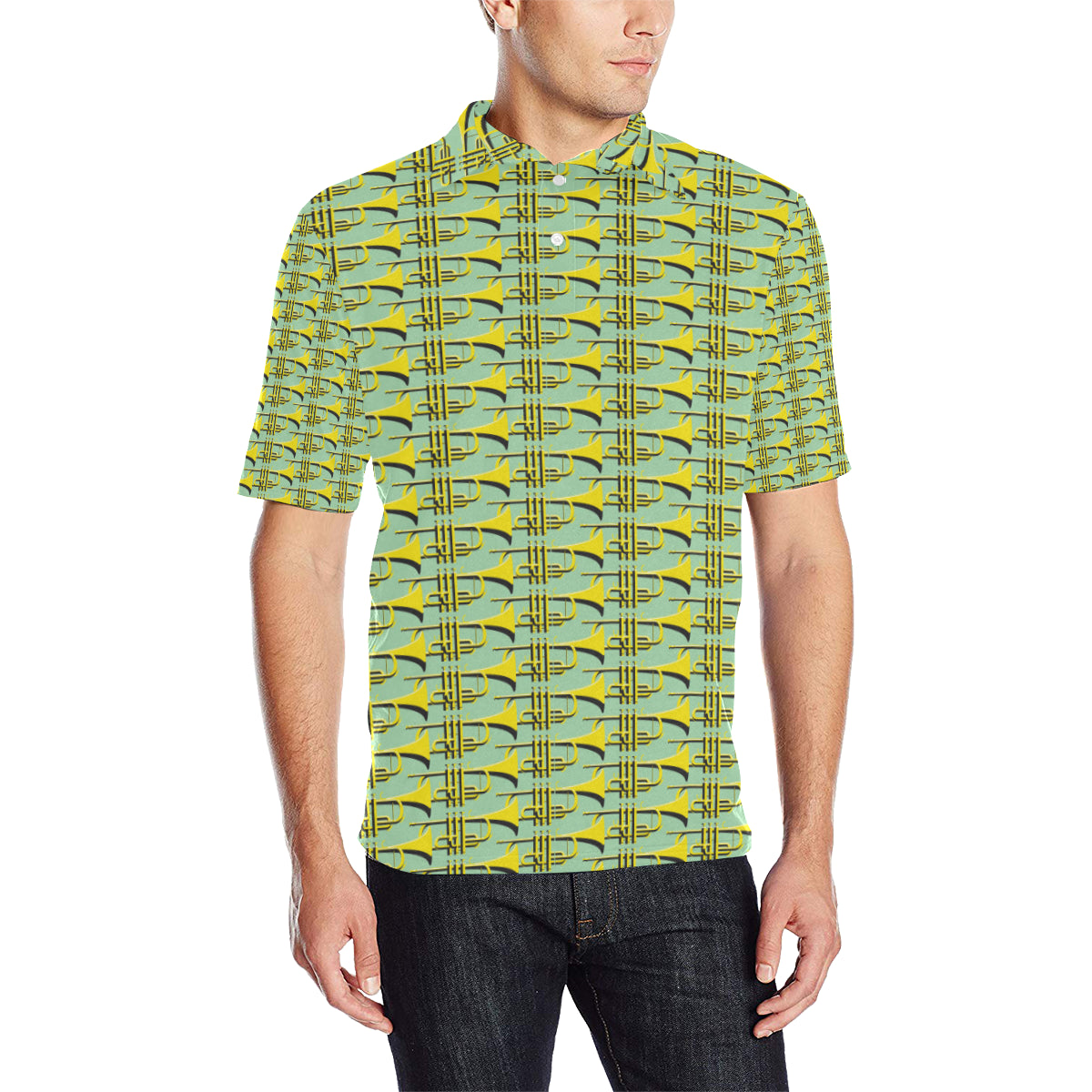 Trumpet Vintage Design Print Men Polo Shirt