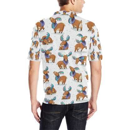 Moose Cute Pattern Print Design 01 Men Polo Shirt