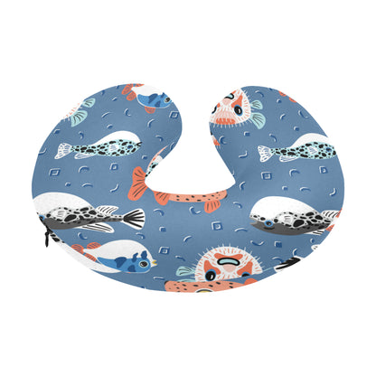Fugu Pattern Print Design 02 U-Shaped Travel Neck Pillow