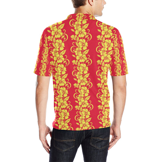 Orange Hibiscus Pattern Print Design HB018 Men Polo Shirt