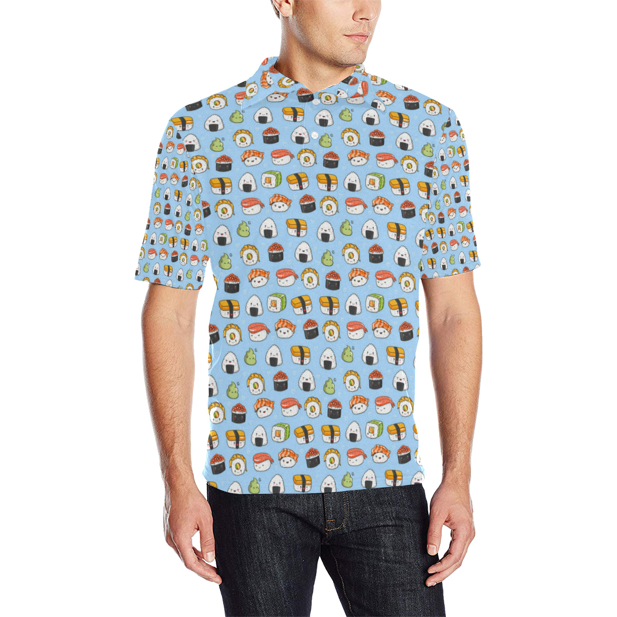 Sushi Cartoon Design Men Polo Shirt