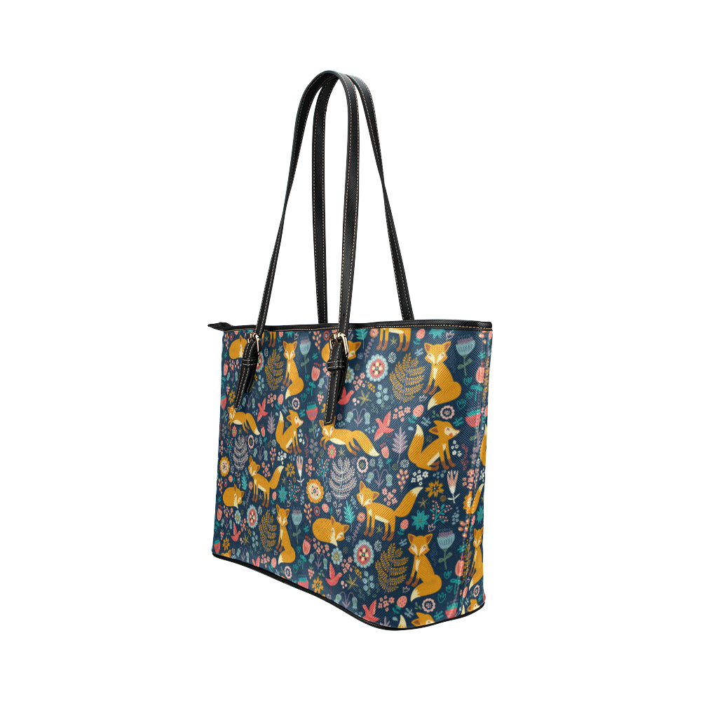 Fox Cute Jungle Print Pattern Leather Tote Bag