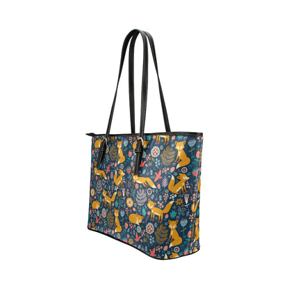 Fox Cute Jungle Print Pattern Leather Tote Bag