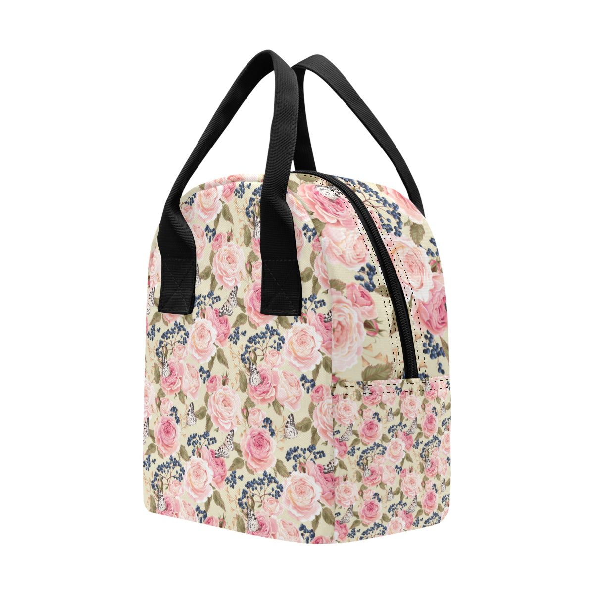 Floral Pink Butterfly Print Insulated Lunch Bag