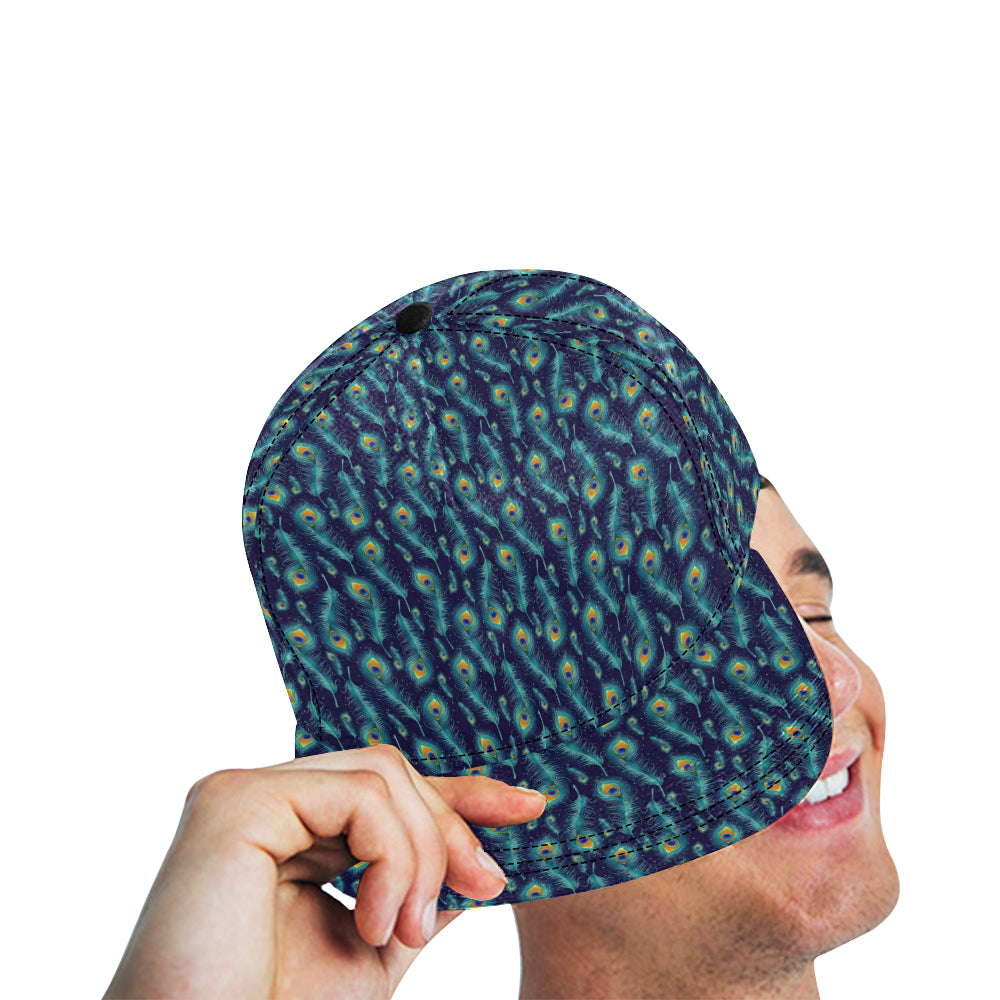 Peacock Feather Blue Design Print Snapback Cap