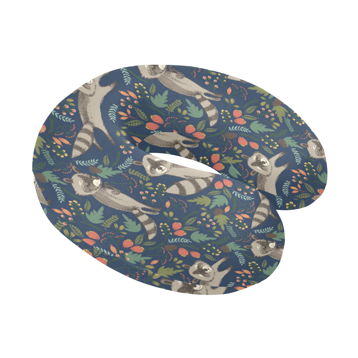 Raccoon Pattern Print Design A02 U-Shaped Travel Neck Pillow