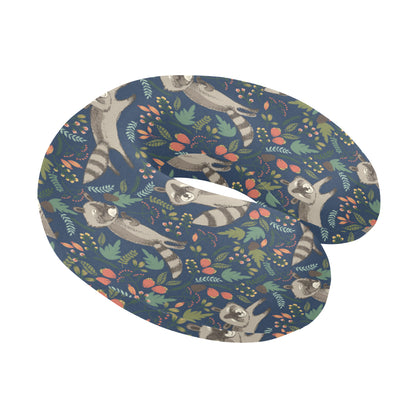 Raccoon Pattern Print Design A02 U-Shaped Travel Neck Pillow