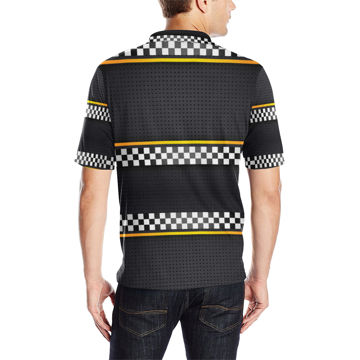 Checkered Flag Yellow Line Style Men Polo Shirt