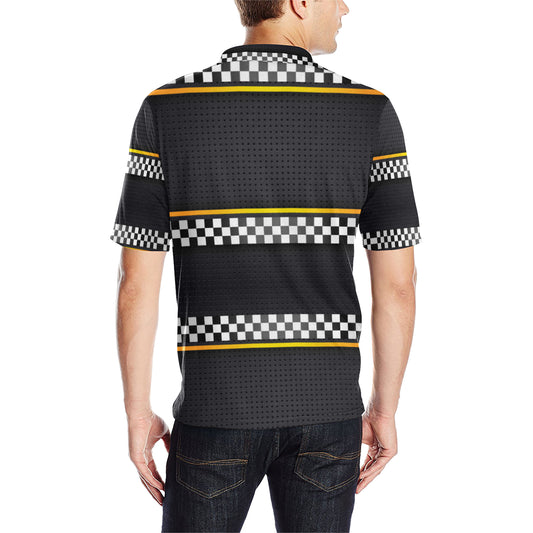 Checkered Flag Yellow Line Style Men Polo Shirt