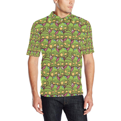 Zombie Head Design Pattern Print Men Polo Shirt