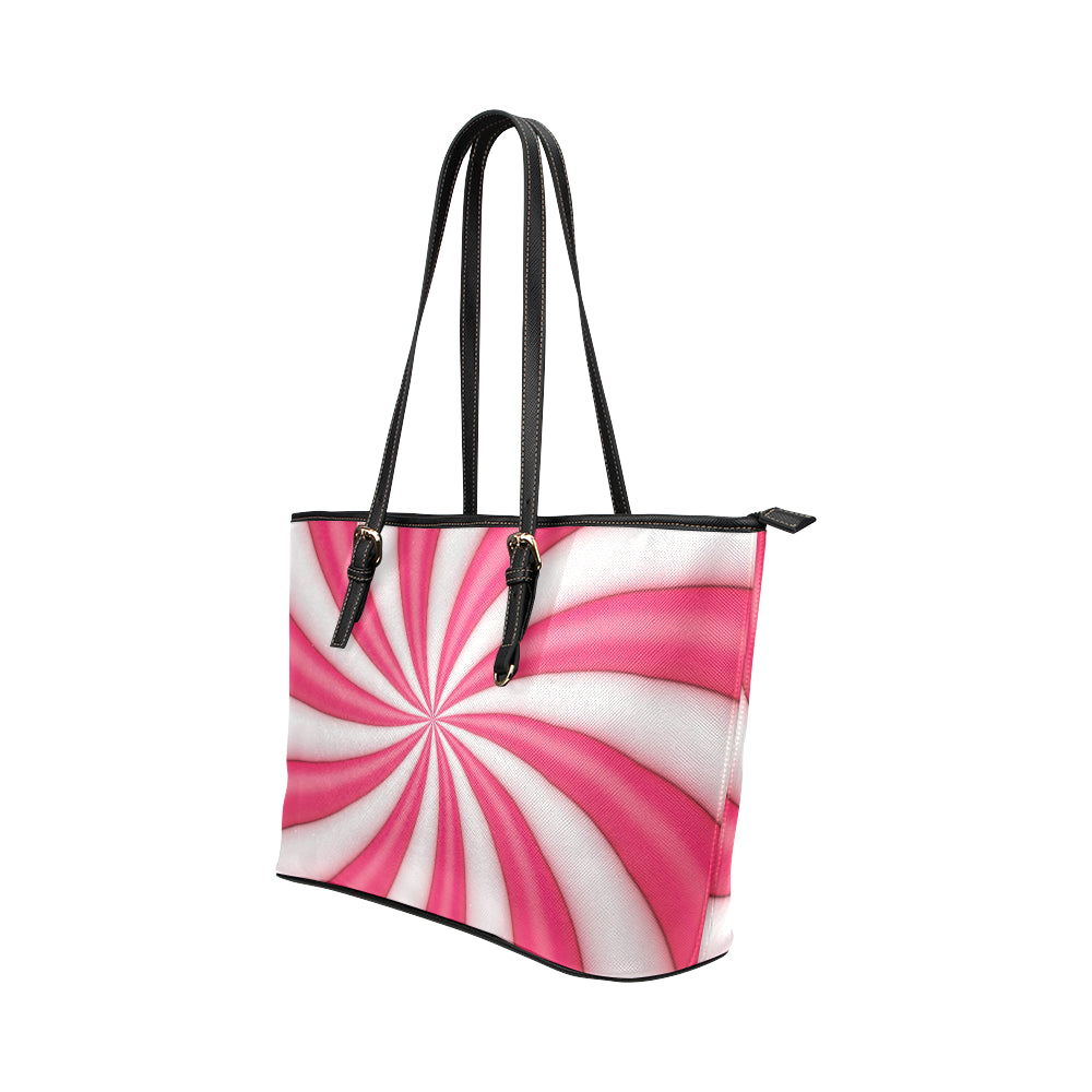 Vortex Twist Swirl Candy Print Leather Tote Bag