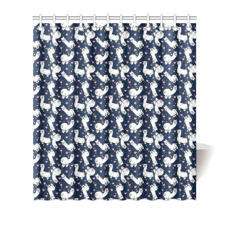 Alpaca Heart Star Design Themed Print Shower Curtain