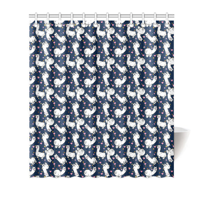 Alpaca Heart Star Design Themed Print Shower Curtain