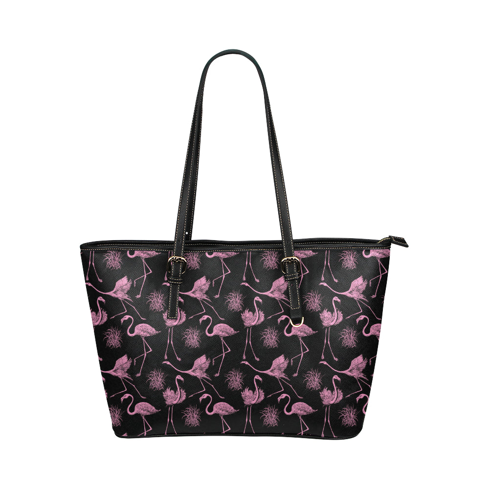 Flamingo Pink Print Pattern Leather Tote Bag