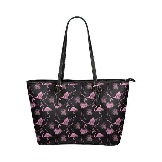 Flamingo Pink Print Pattern Leather Tote Bag