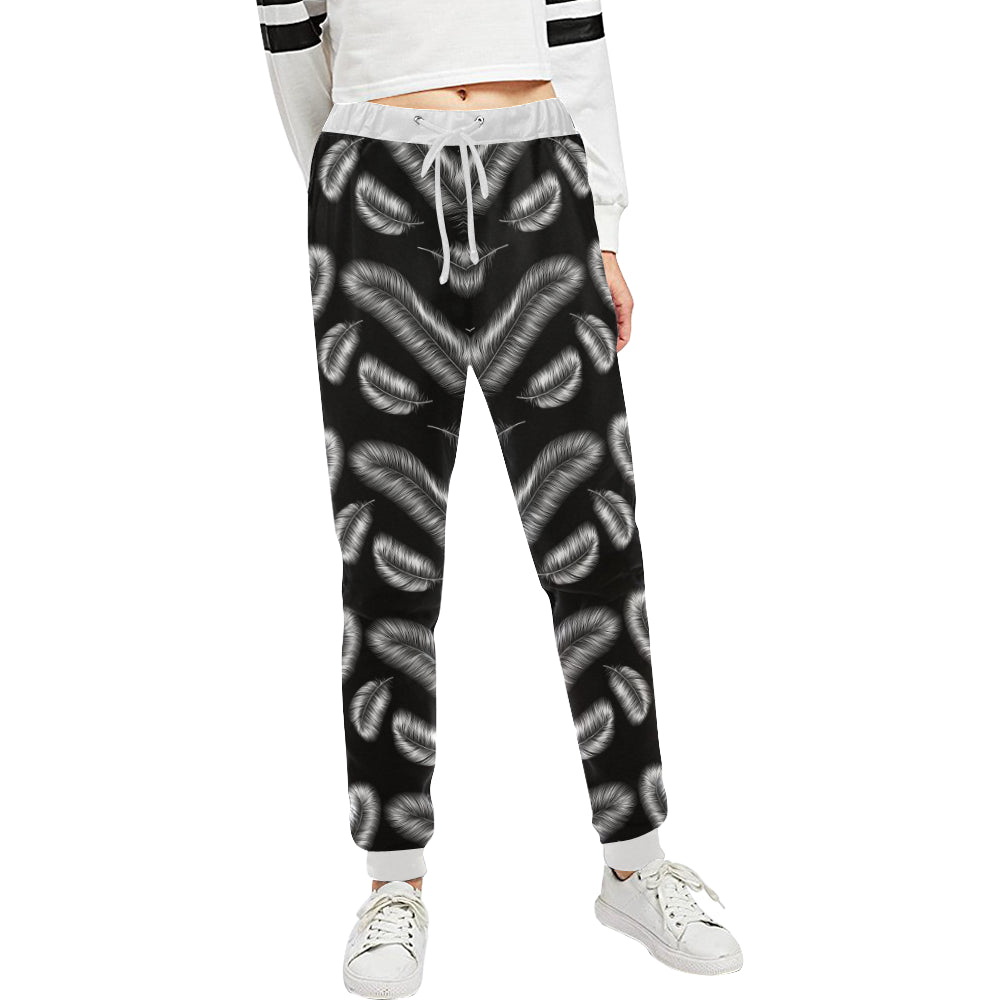 Feather Black White Design Print Unisex Sweatpants