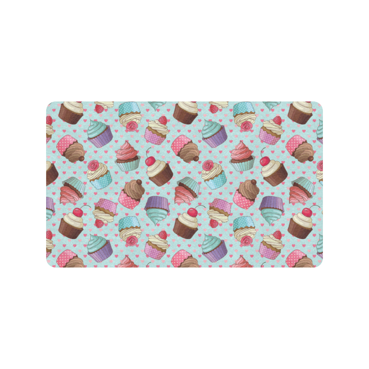 Cupcakes Fancy Heart Print Pattern Rubber Doormat