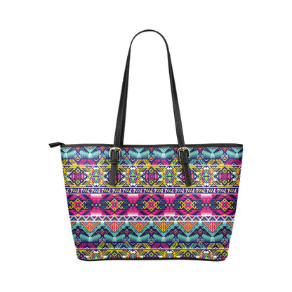 Indian Navajo Color Themed Design Print Leather Tote Bag