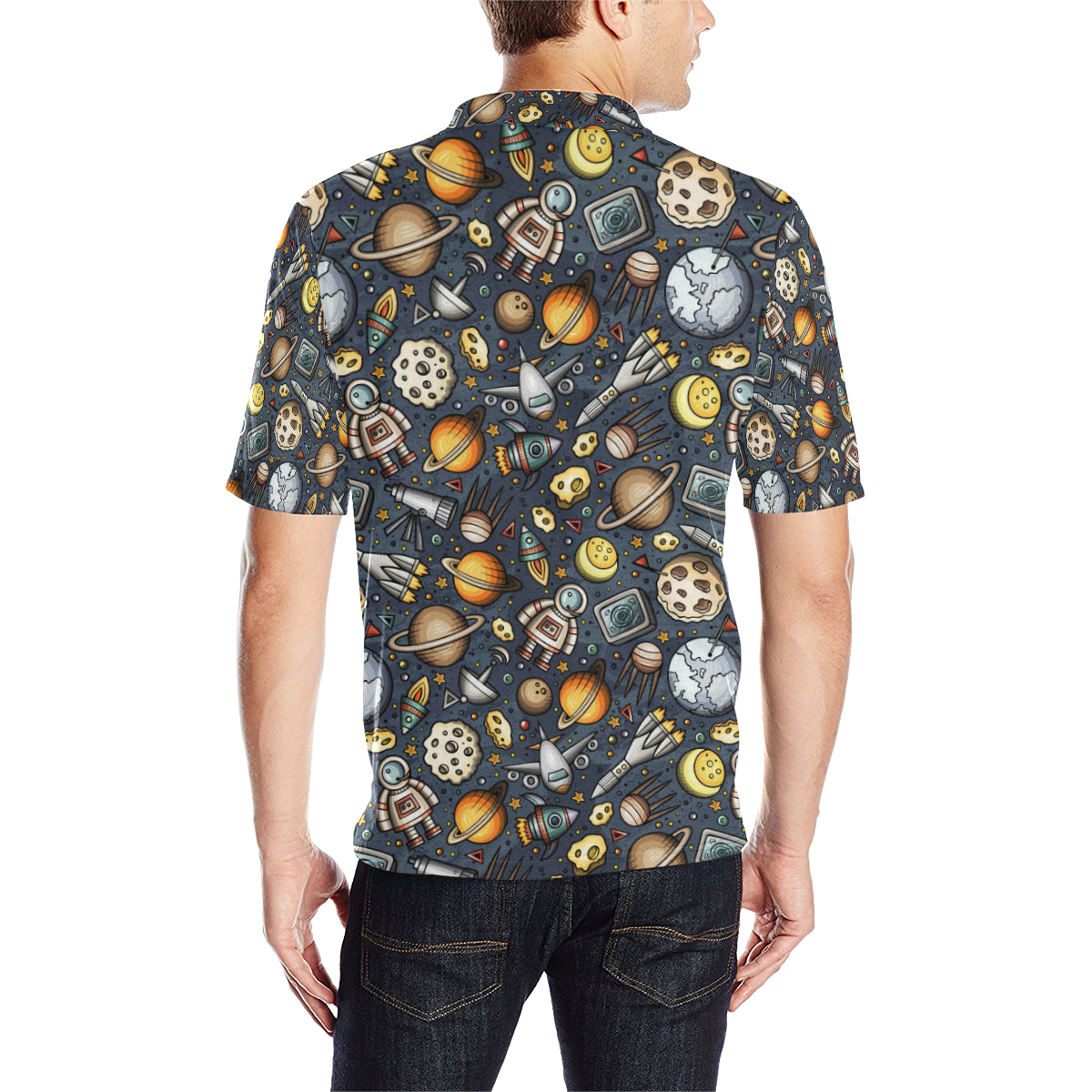 Space Pattern Print Men Polo Shirt