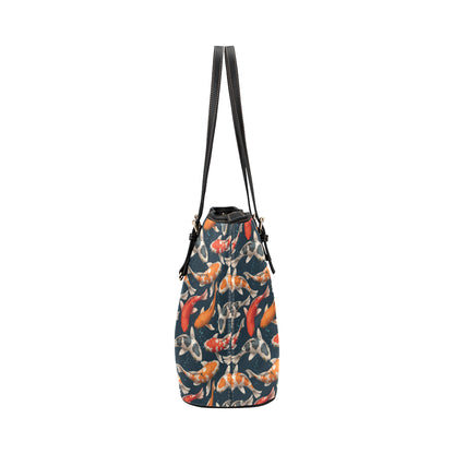 Koi Carp Cute Design Themed Print Leather Tote Bag