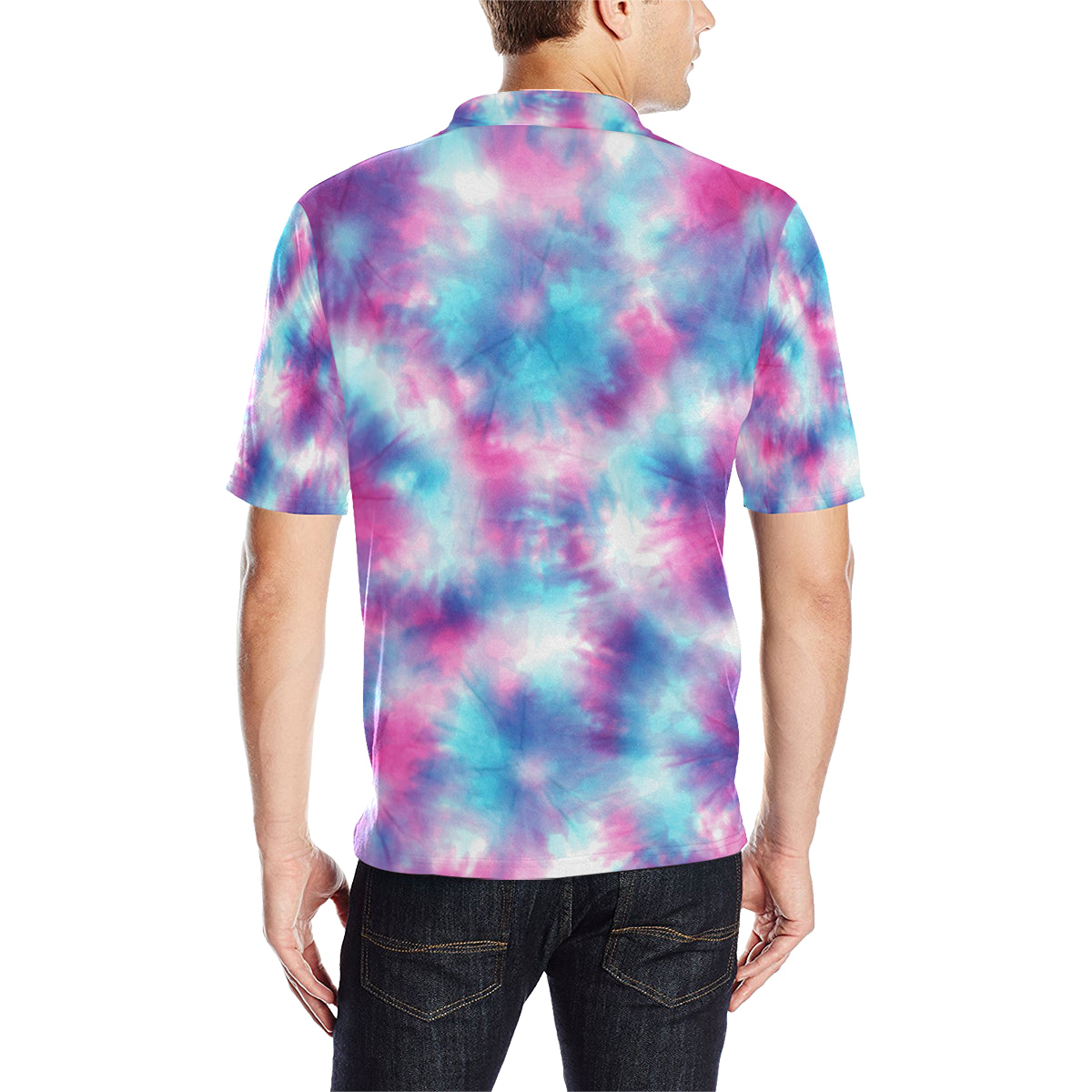 Tie Dye Blue Pink Men Polo Shirt