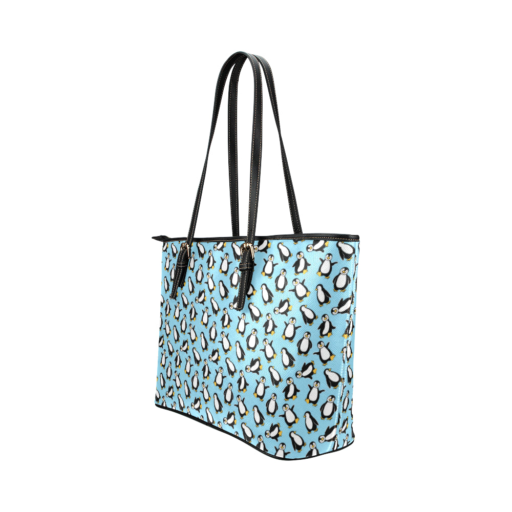 Penguin Happy Print Leather Tote Bag