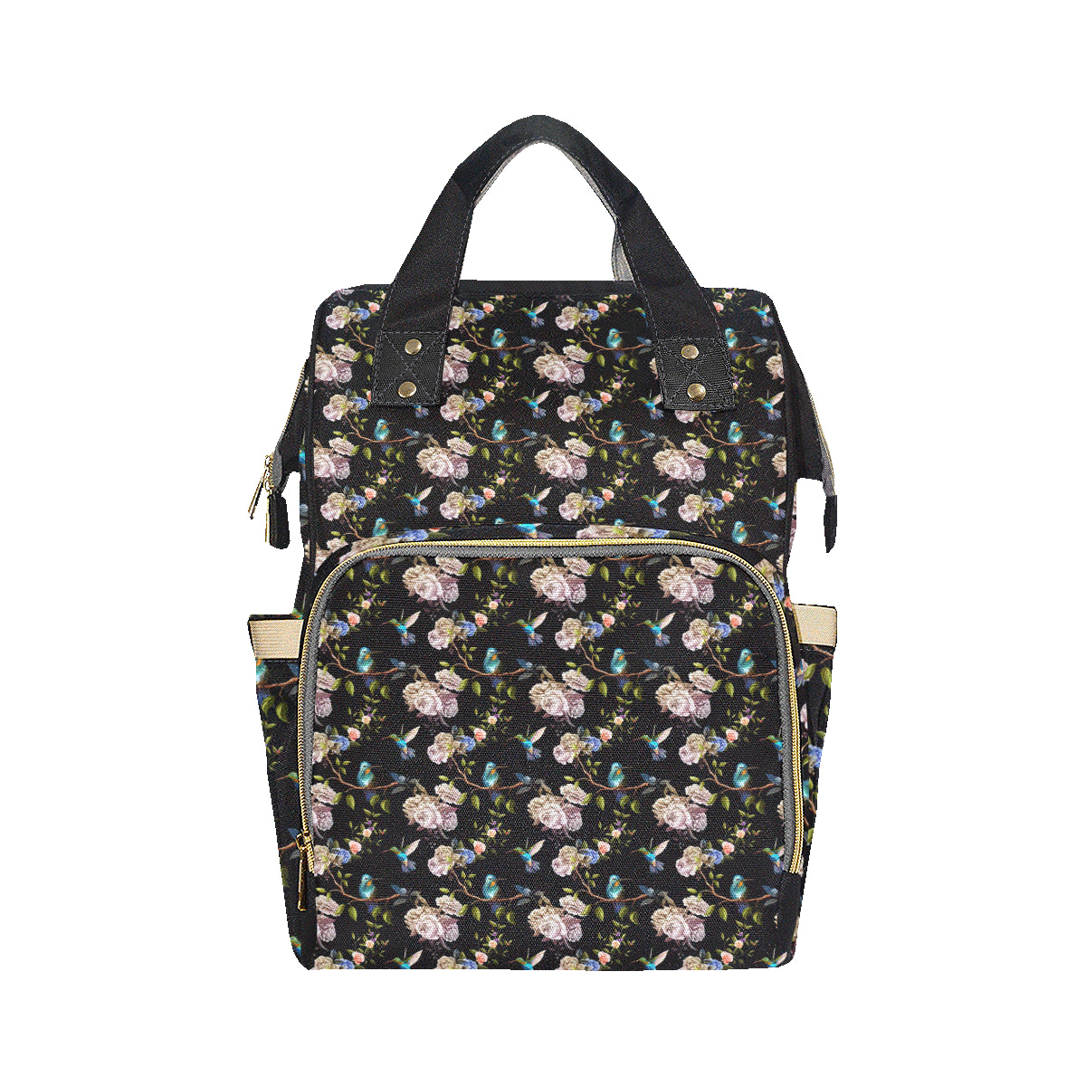 Hummingbird Flower Themed Print Diaper Bag Backpack