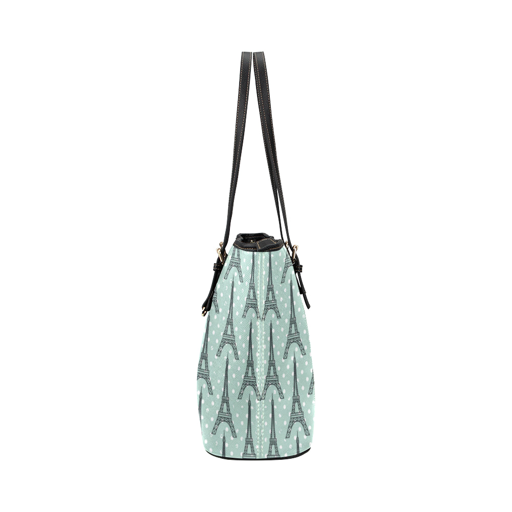 Eiffel Tower Polka Dot Print Leather Tote Bag
