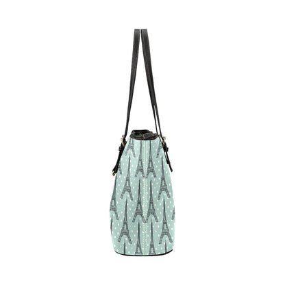 Eiffel Tower Polka Dot Print Leather Tote Bag