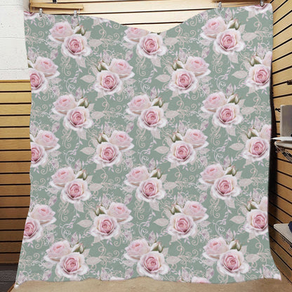 Rose White Pattern Print Design RO012 Premium Quilt