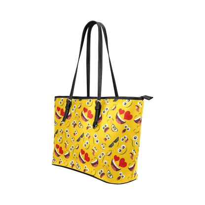 Emoji Face Print Pattern Leather Tote Bag