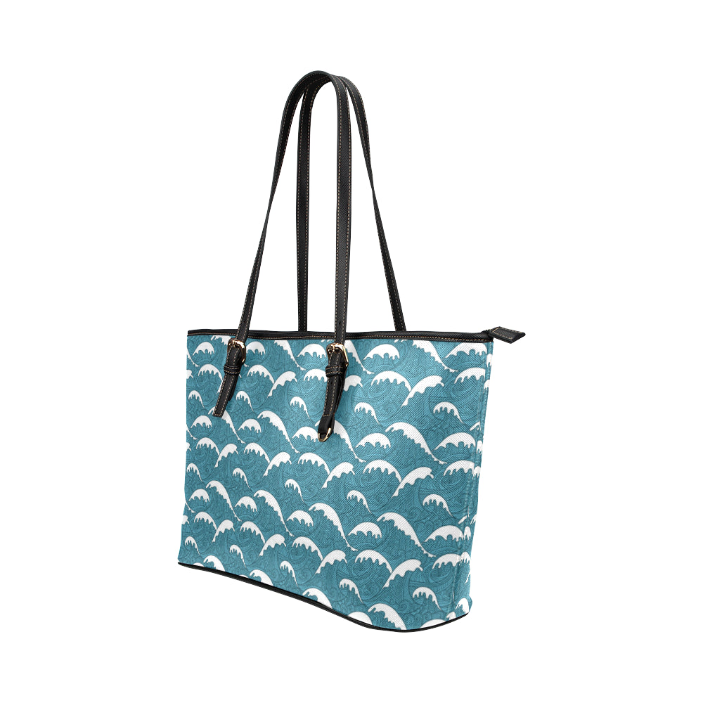 Surf Wave Tribal Design Leather Tote Bag