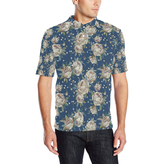 Peony Pattern Print Design A03 Men Polo Shirt
