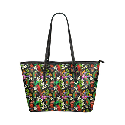 Parrot Design Print Leather Tote Bag