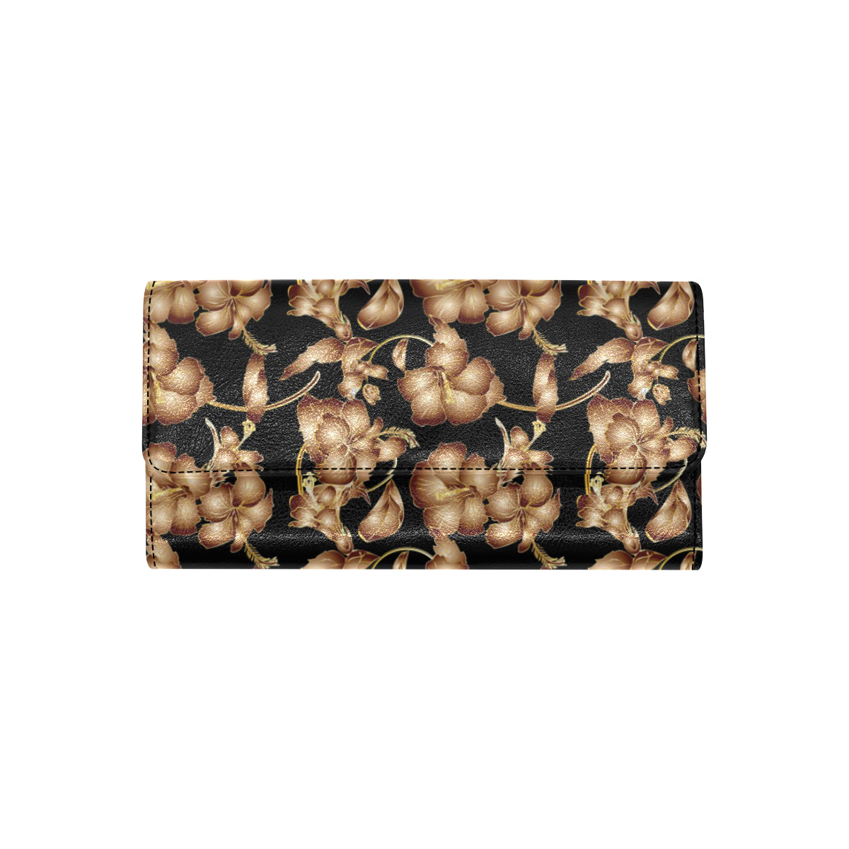 Brown Hibiscus Pattern Print Design HB06 Women's Trifold Wallet