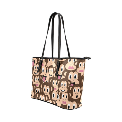 Emoji Monkey Print Pattern Leather Tote Bag